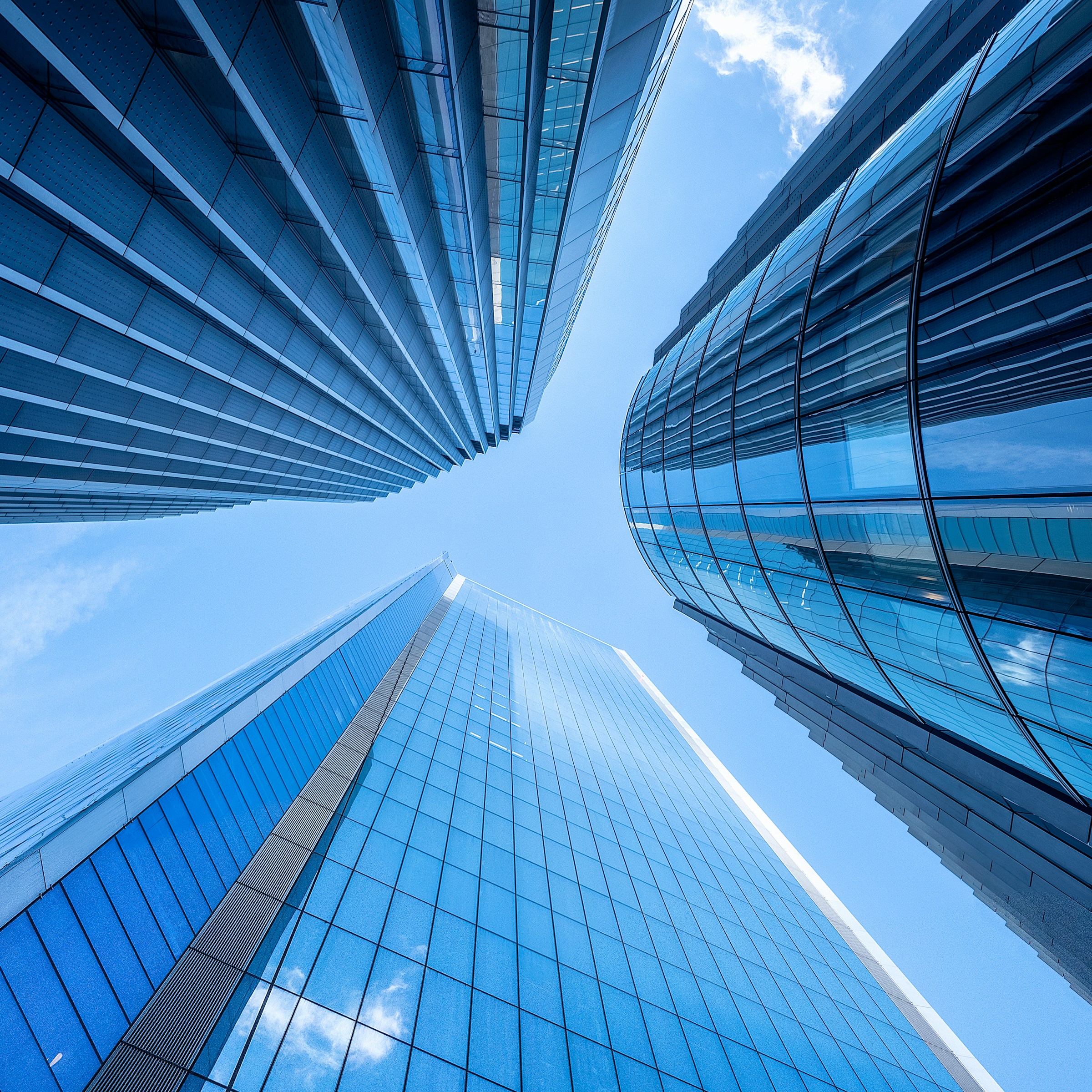 Glass skyscrapers rising into the sky